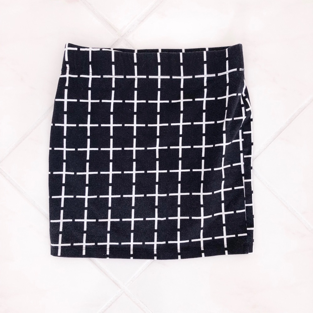 Black Cross Print Bodycon Skirt